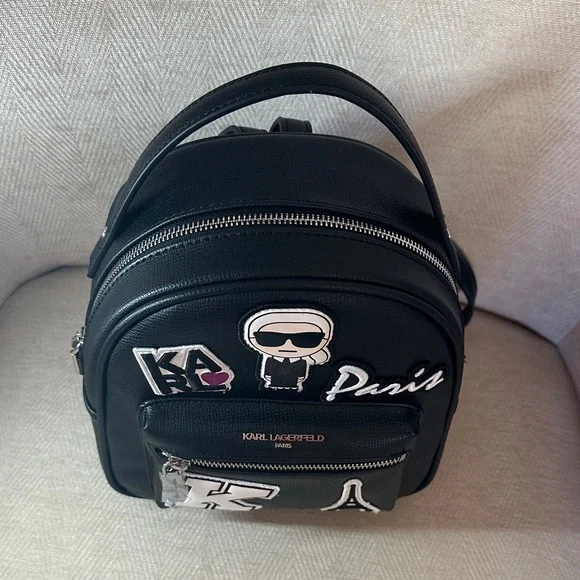 Karl Lagerfeld Black Backpack with Iconic Patches is  display picture 1